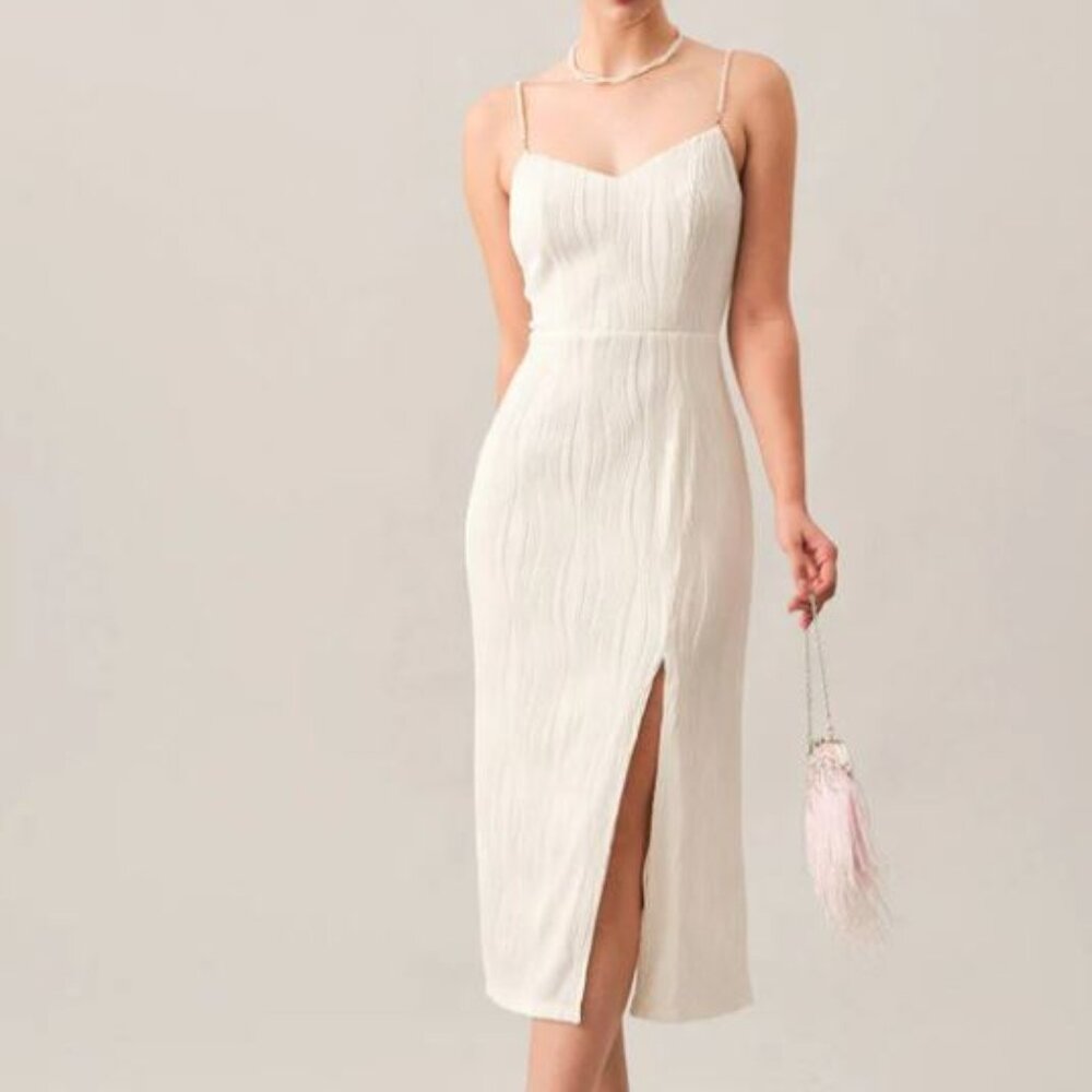 Wave Textured Pearl Strap Midi Dress